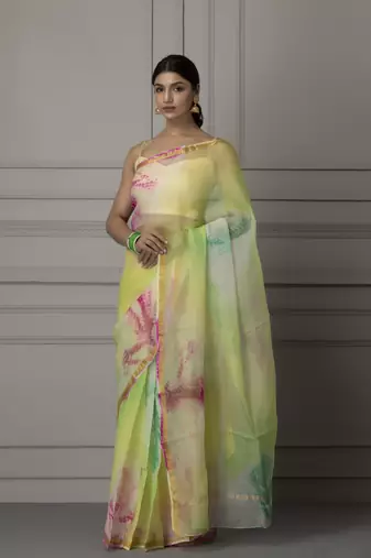   Green printed pure cotton silk saree with blouse