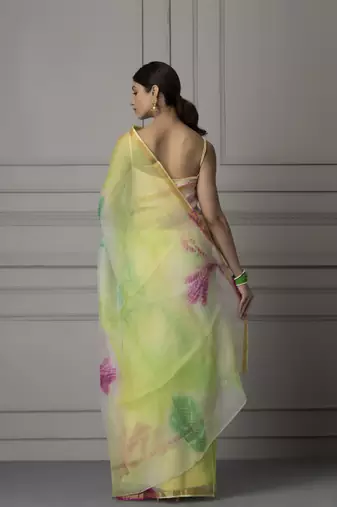   Green printed pure cotton silk saree with blouse