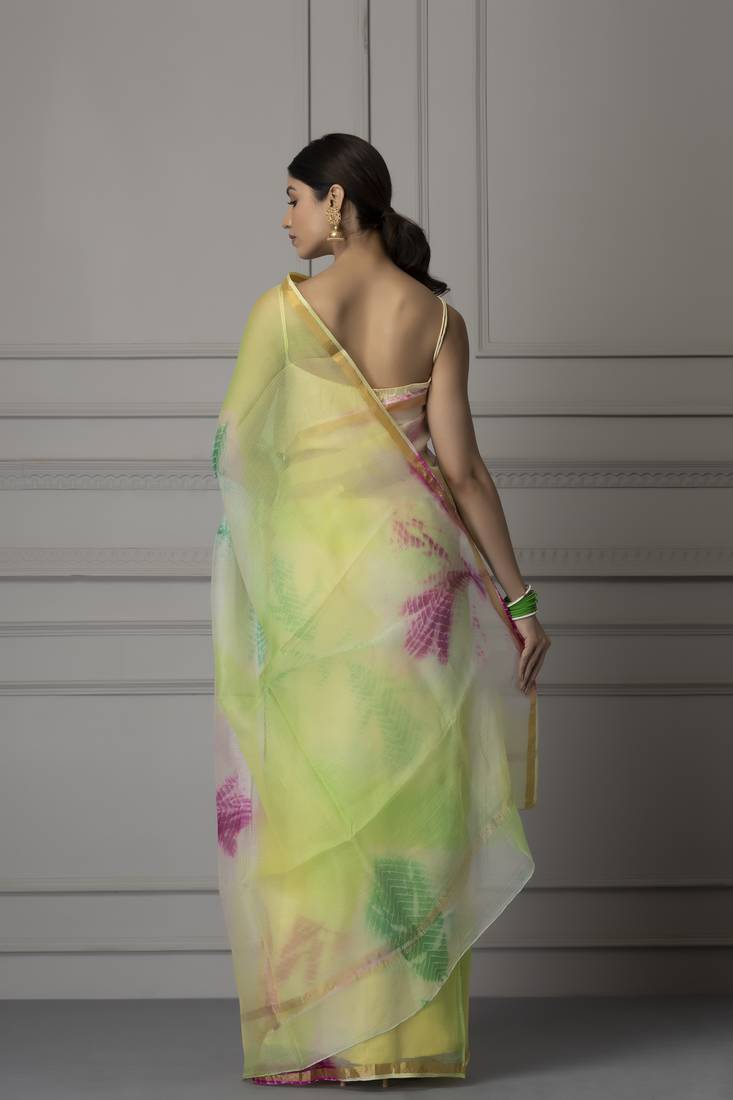 Geroo Jaipur Green printed pure cotton silk saree with blouse