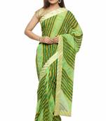 Hand Dyed Green Leheriya Printed Chiffon Saree