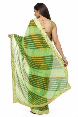 Hand Dyed Green Leheriya Printed Chiffon Saree 3