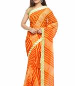 Geroo Jaipur Hand Dyed Orange & Peach Leheriya Printed Chiffon Saree