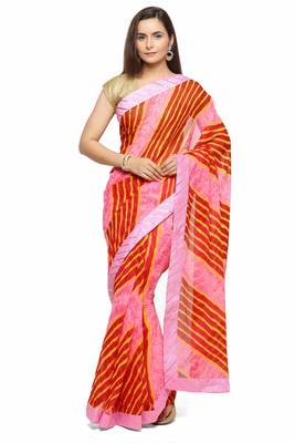 Geroo Jaipur Maroon printed chiffon saree with blouse 1