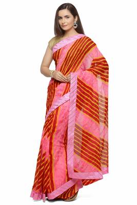 Geroo Jaipur Maroon printed chiffon saree with blouse 2