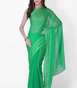 Geroo Jaipur Green Solid Chiffon Saree With Zari Border