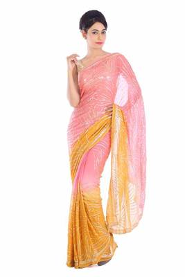 Pink embroidered pure georgette saree with blouse 1