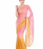 Pink embroidered pure georgette saree with blouse