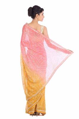 Pink embroidered pure georgette saree with blouse 2