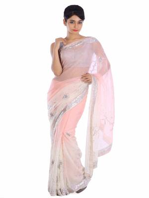 Baby pink embroidered pure georgette saree with blouse 1