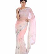 Baby pink embroidered pure georgette saree with blouse