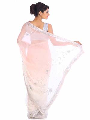 Baby pink embroidered pure georgette saree with blouse 2