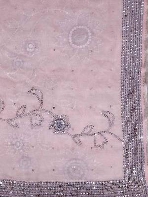 Baby pink embroidered pure georgette saree with blouse 4