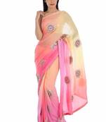 Yellow embroidered pure georgette saree with blouse