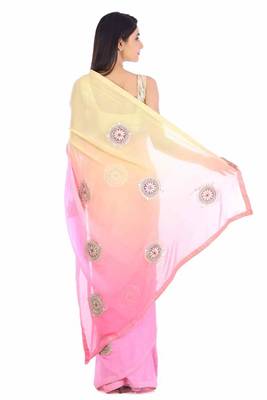 Yellow embroidered pure georgette saree with blouse 3