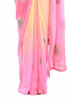 Yellow embroidered pure georgette saree with blouse 5