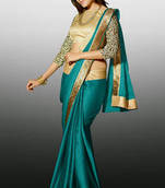 Green Zari Resham Embroidery Butti With Lace Border Satin Designer Saree With Blouse
