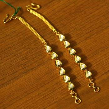Pear Shaped Kundan Meenakari Gold Plated Ear Chains 1