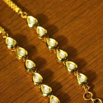 Pear Shaped Kundan Meenakari Gold Plated Ear Chains 2
