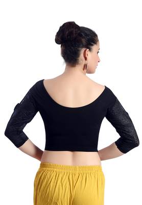 Navy_Blue Lycra_Cotton Plain Stitched Blouse 2