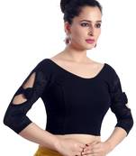 Navy_Blue Lycra_Cotton Plain Stitched Blouse