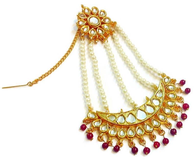 Maroon  Kundan Paasa Maang tikka