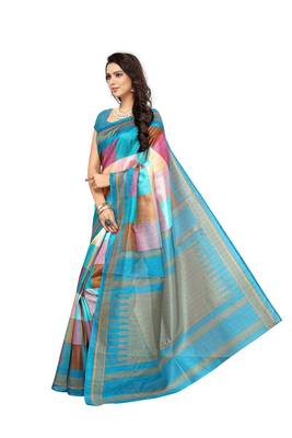 Multicolor Printed bhagalpuri silk saree with blouse 1