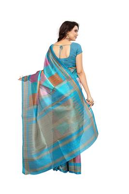 Multicolor Printed bhagalpuri silk saree with blouse 2