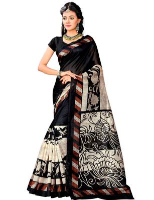 Black Printed bhagalpuri silk saree with blouse 1