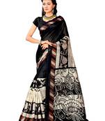 Black Printed bhagalpuri silk saree with blouse