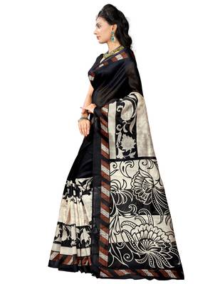 Black Printed bhagalpuri silk saree with blouse 2