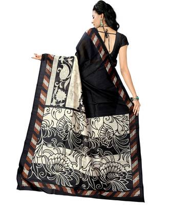 Black Printed bhagalpuri silk saree with blouse 3