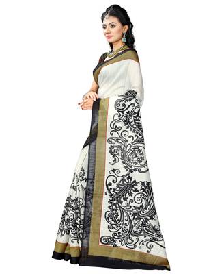 White Printed bhagalpuri silk saree with blouse 2