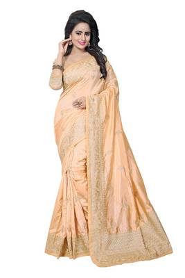 Chiku embroidered art silk saree with blouse 1