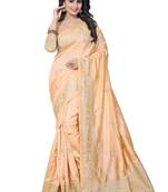 Chiku embroidered art silk saree with blouse