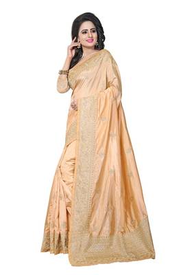 Chiku embroidered art silk saree with blouse 2