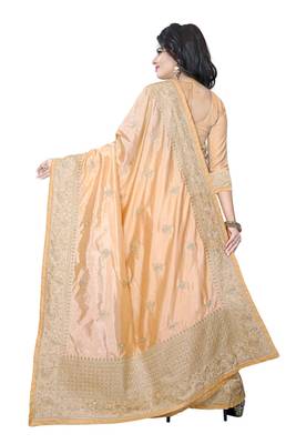 Chiku embroidered art silk saree with blouse 3