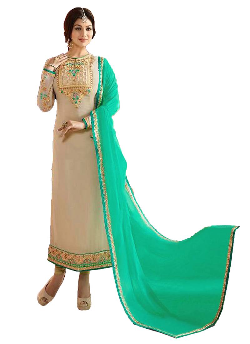 Beige embroidered georgette salwar