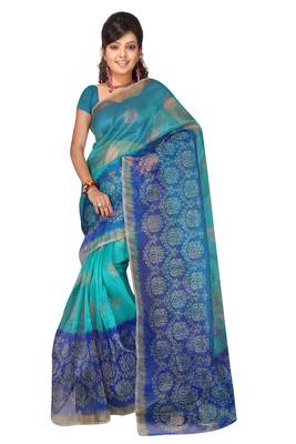 Blue Printed saree with blouse 1