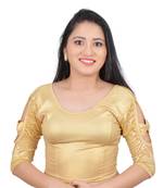 Gold Bow sleeve Stretchable Cotton Lycra Saree Blouse