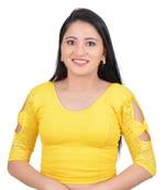 Yellow Bow sleeve Stretchable Cotton Lycra Saree Blouse