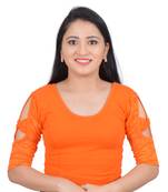 Orange Bow sleeve Stretchable Cotton Lycra Saree Blouse