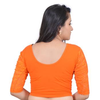 Orange Bow sleeve Stretchable Cotton Lycra Saree Blouse 3