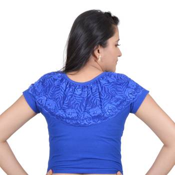 Royal Blue Ruffle Neck Stretchable Cotton Lycra Saree Blouse 3