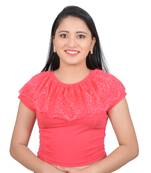 Rose Pink Ruffle Neck Stretchable Cotton Lycra Saree Blouse