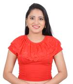 Red Ruffle Neck Stretchable Cotton Lycra Saree Blouse