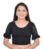 Black Ruffle Sleeves U neck Stretchable Cotton Lycra Saree Blouse