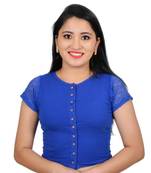 Royal Blue High Neck Stretchable Front Button Cotton Lycra Saree Blouse