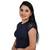Navy High Neck Stretchable Front Button Cotton Lycra Saree Blouse