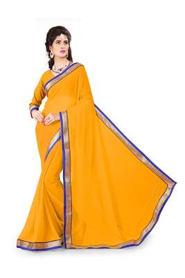 Mustard plain georgette saree with blouse 1