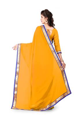 Mustard plain georgette saree with blouse 3